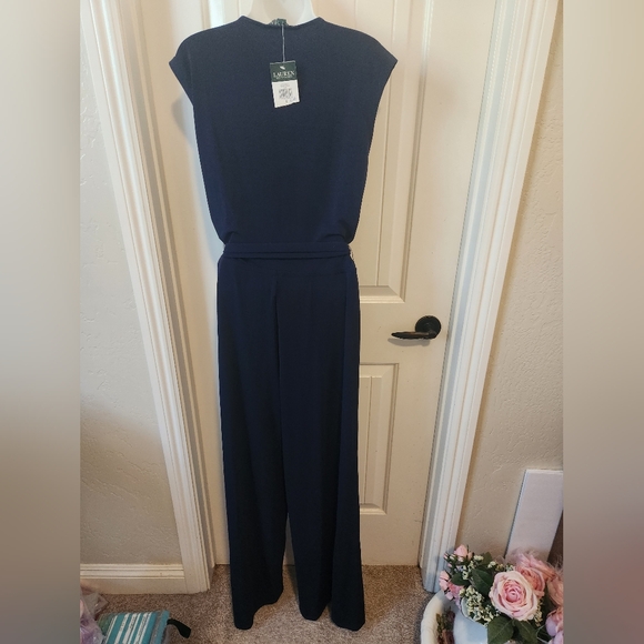 Lauren Ralph Lauren Wrapfront Belted Jumpsuit Navy Blue | Size L. | NWT - Picture 7 of 9